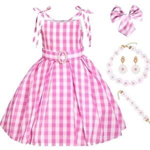 Girls Pink Plaid Costume Dress